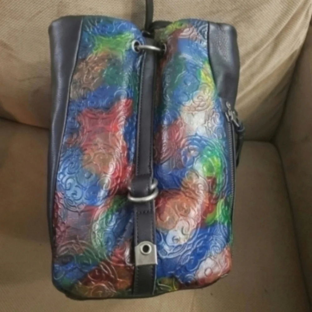 The Sak Ojai hand painted leather rainbow tote bag